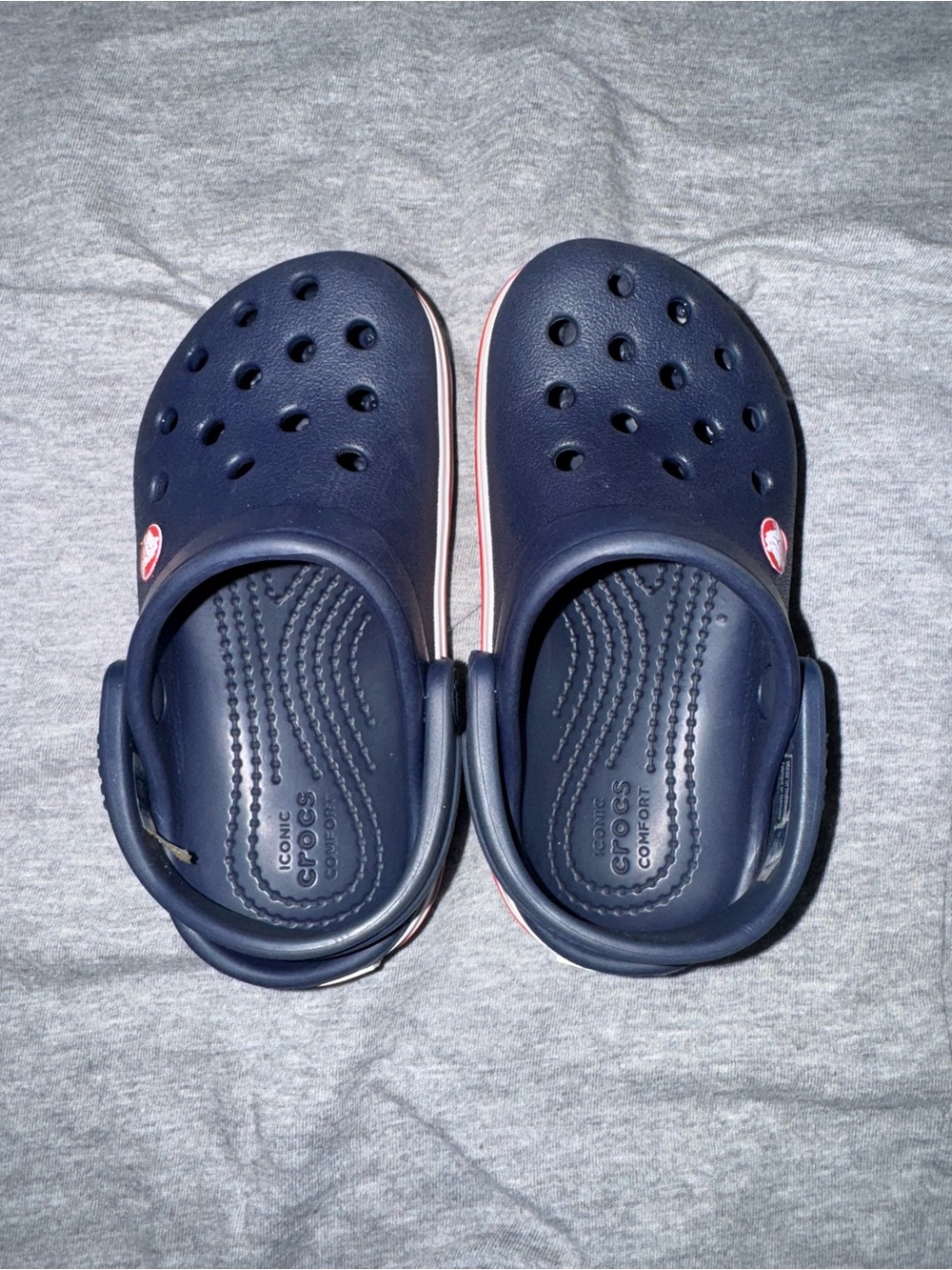 CROCS Kids Navy Blue Classic Clogs with Red Trim